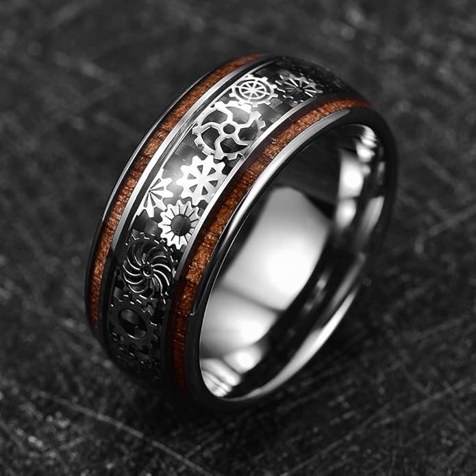 TUNGSTORY 10mm Steampunk Gear Wheel Tungsten Ring 