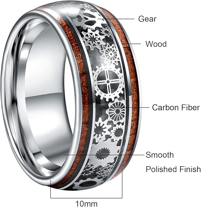 TUNGSTORY 10mm Steampunk Gear Wheel Tungsten Ring 