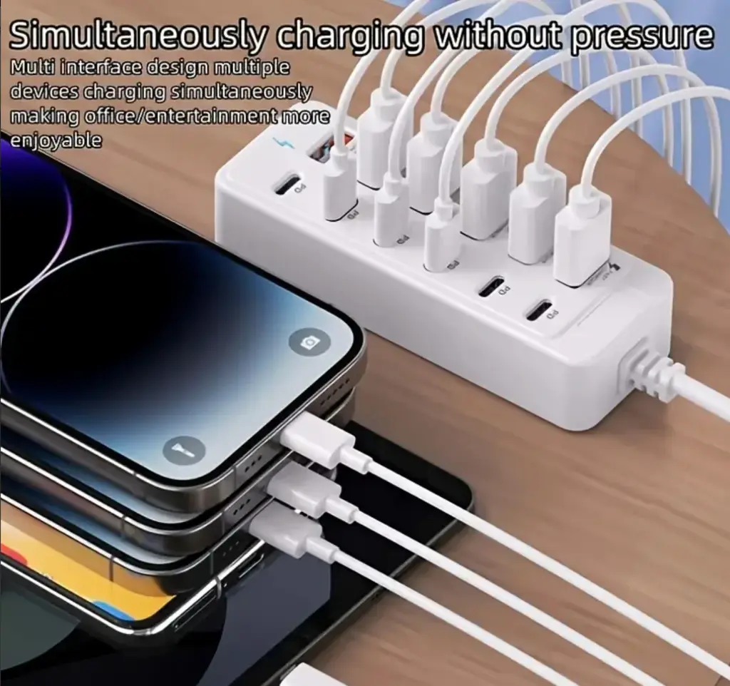 12-Port USB Fast Charging Station - 6×Type-C PD + 6×USB-A Ports, 