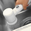 Plastic 5 in 1 Electric Magic Brushs Multifunctional Magic Brush with 5 Brush Heads Charging Cord for Home, Kitchen Tiles, Carpet Sink Wash Basin Bath Shower ((White))