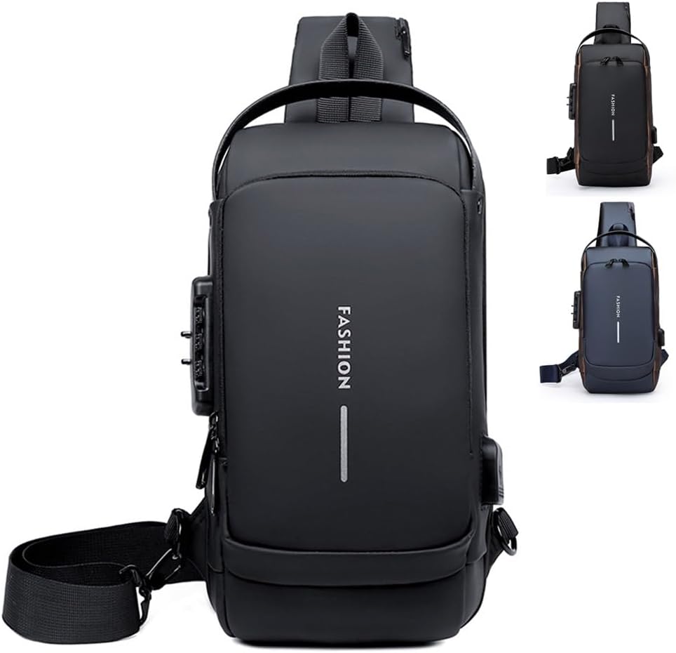 PEAGLOB Travel Sling Bag Waterproof Crossbody Bag Black