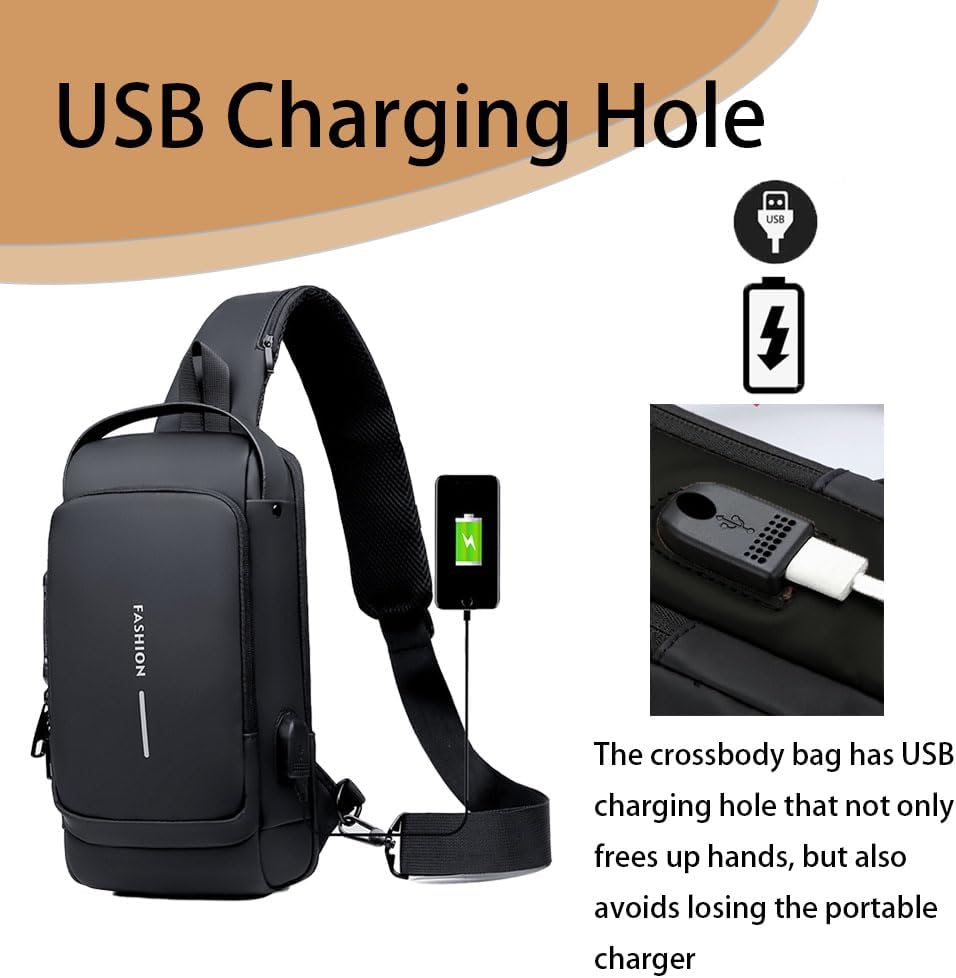 PEAGLOB Travel Sling Bag Waterproof Crossbody Bag Black