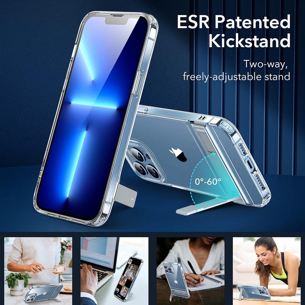 ESR Patented Metal Kickstand Case Compatible with iPhone 14 Pro Max, Two Ways to Tilt, Reinforced Drop Protection, Slim and Soft Case, Transparent
