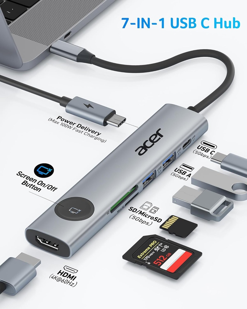 Acer 7 in 1 USB C Hub Multiport Adapter With HDMI, 