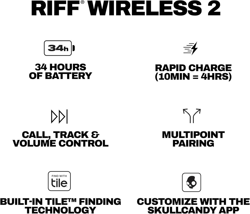 Skullcandy Riff Wireless 2 On-Ear Headphones - Black 250