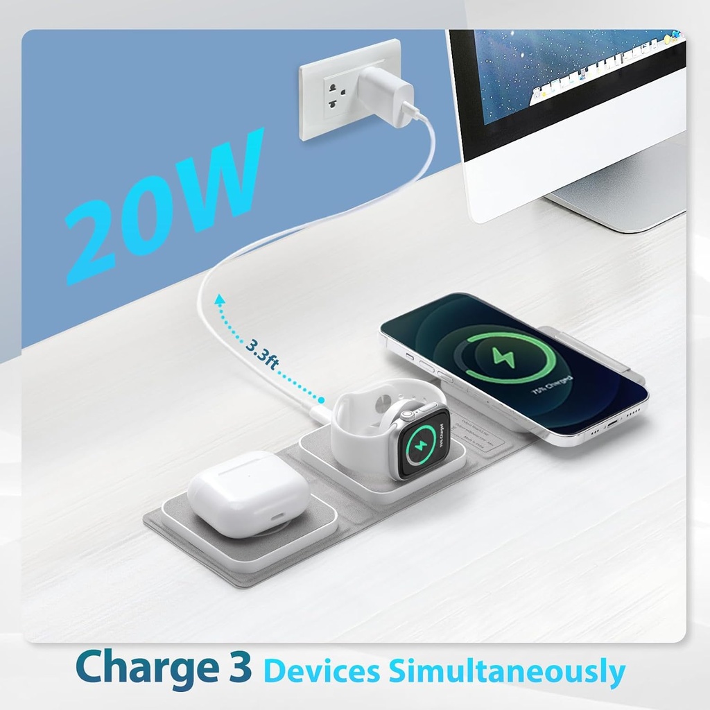 VEMDIA 3 in 1 Magnetic Wireless for iPhone Charging Station for apple  