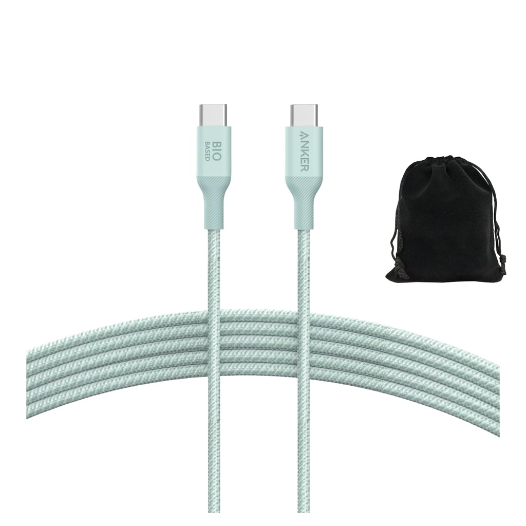 Anker 544 Bio-Nylon USB-C to USB-C Cable 10FT, Eco-Friendly Fast Charging Cable, Supports 140W PD for Laptops, Tablets, and Smartphones, Heavy-Duty- 30,000 Bend Lifespan, Includes Pouch (2, Green)