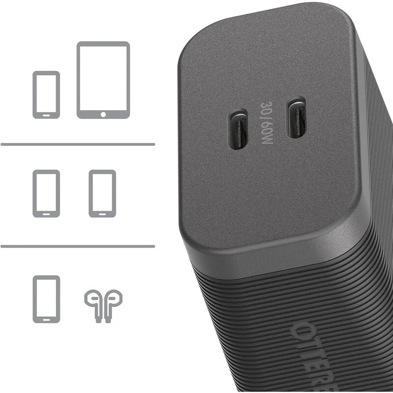 OtterBox Premium Pro USB-C Fast Wall Charger 60W Dual Port - Black