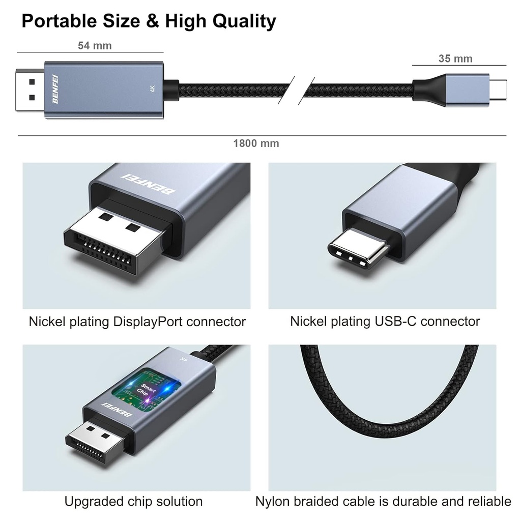 BENFEI USB-C to DisplayPort 6 Feet Cable(4K@60Hz 2K@144Hz), 