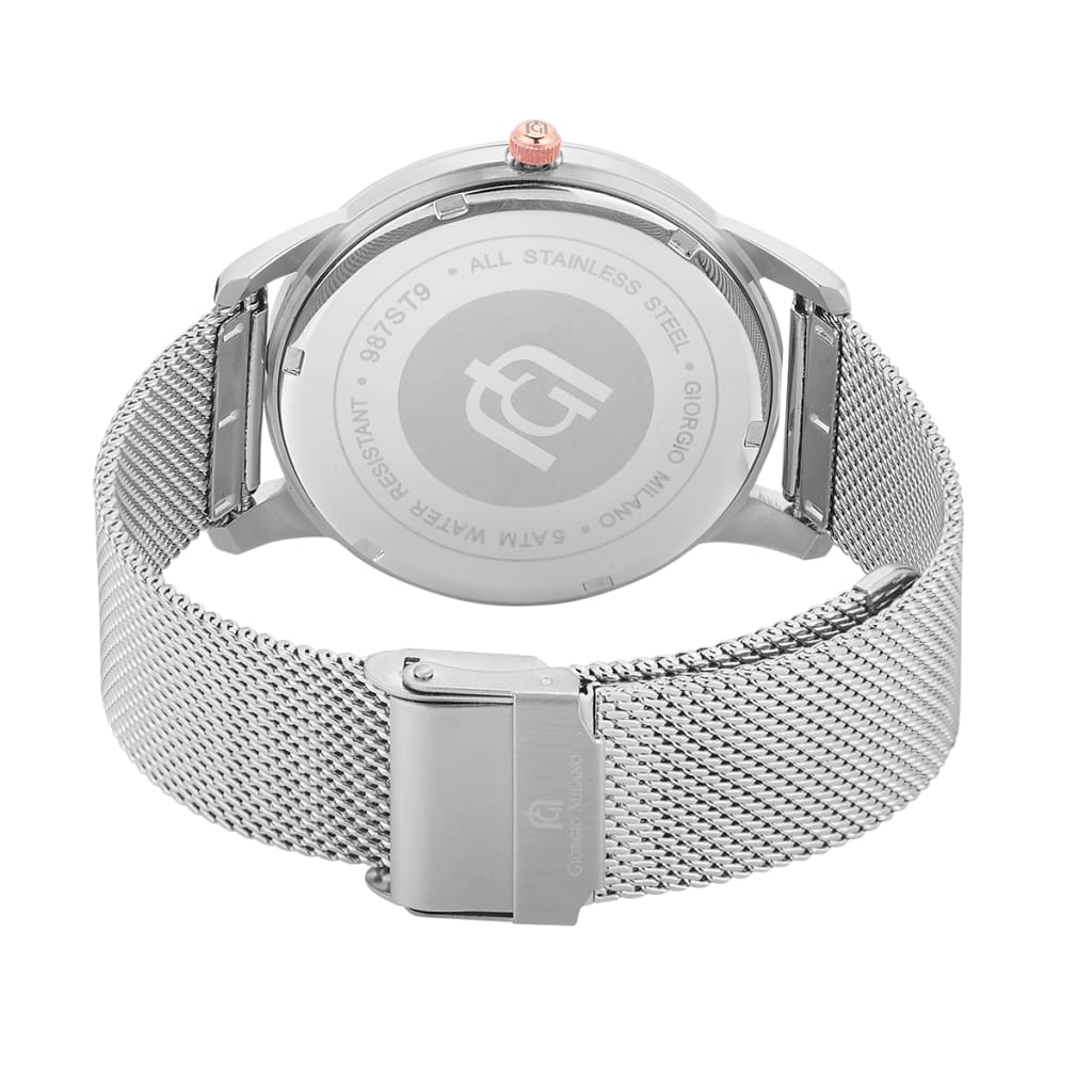 Giorgio Milano round stainless steel case with White dial Black LEATHER band 