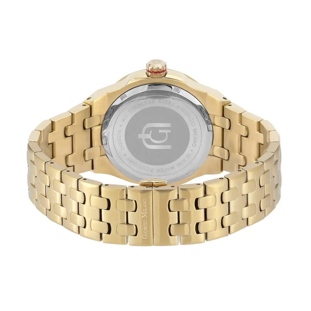Giorgio Milano round stainless steel with IP gold ,green dial and date movt LUCIS 249SG18