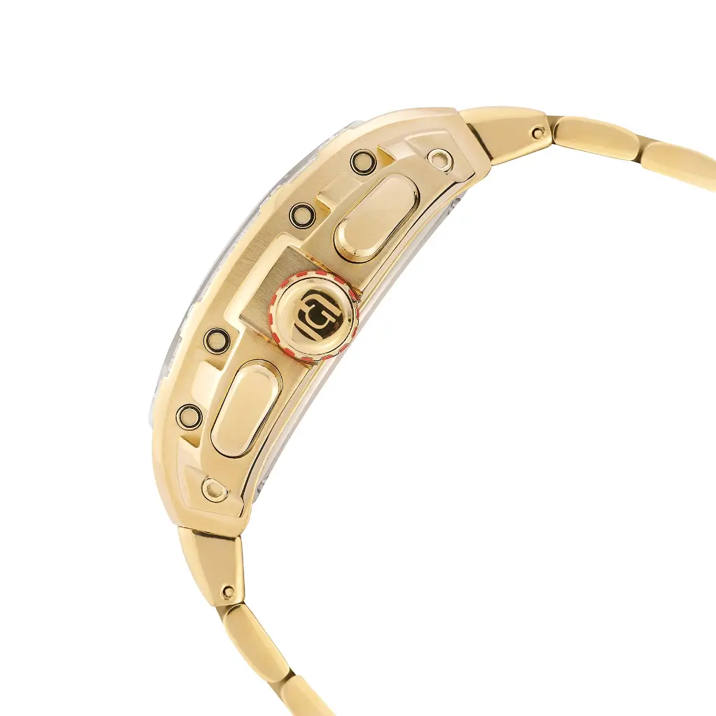 Giorgio Milano Chronograph IP gold stainless steel stones bezel pave stone dial with black rubber strap .
