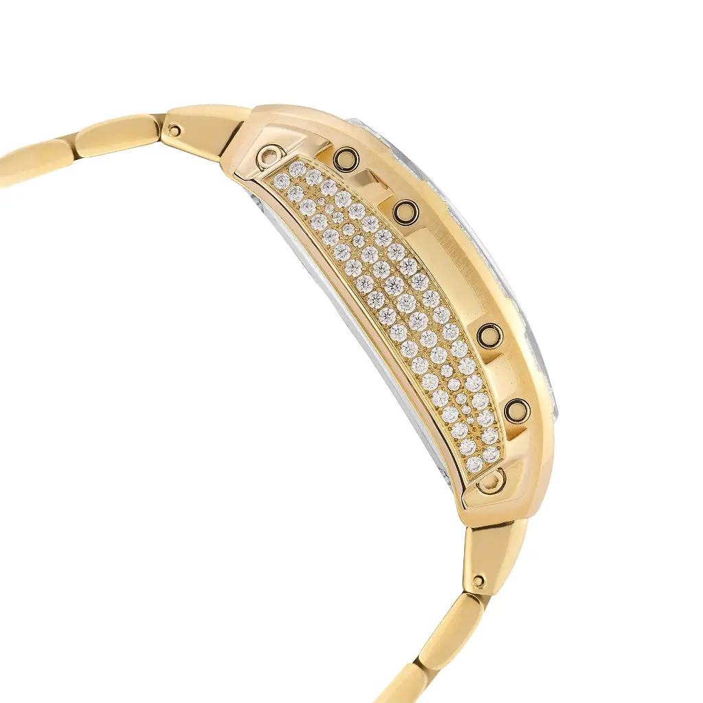 Giorgio Milano Chronograph IP gold stainless steel stones bezel pave stone dial with black rubber strap .