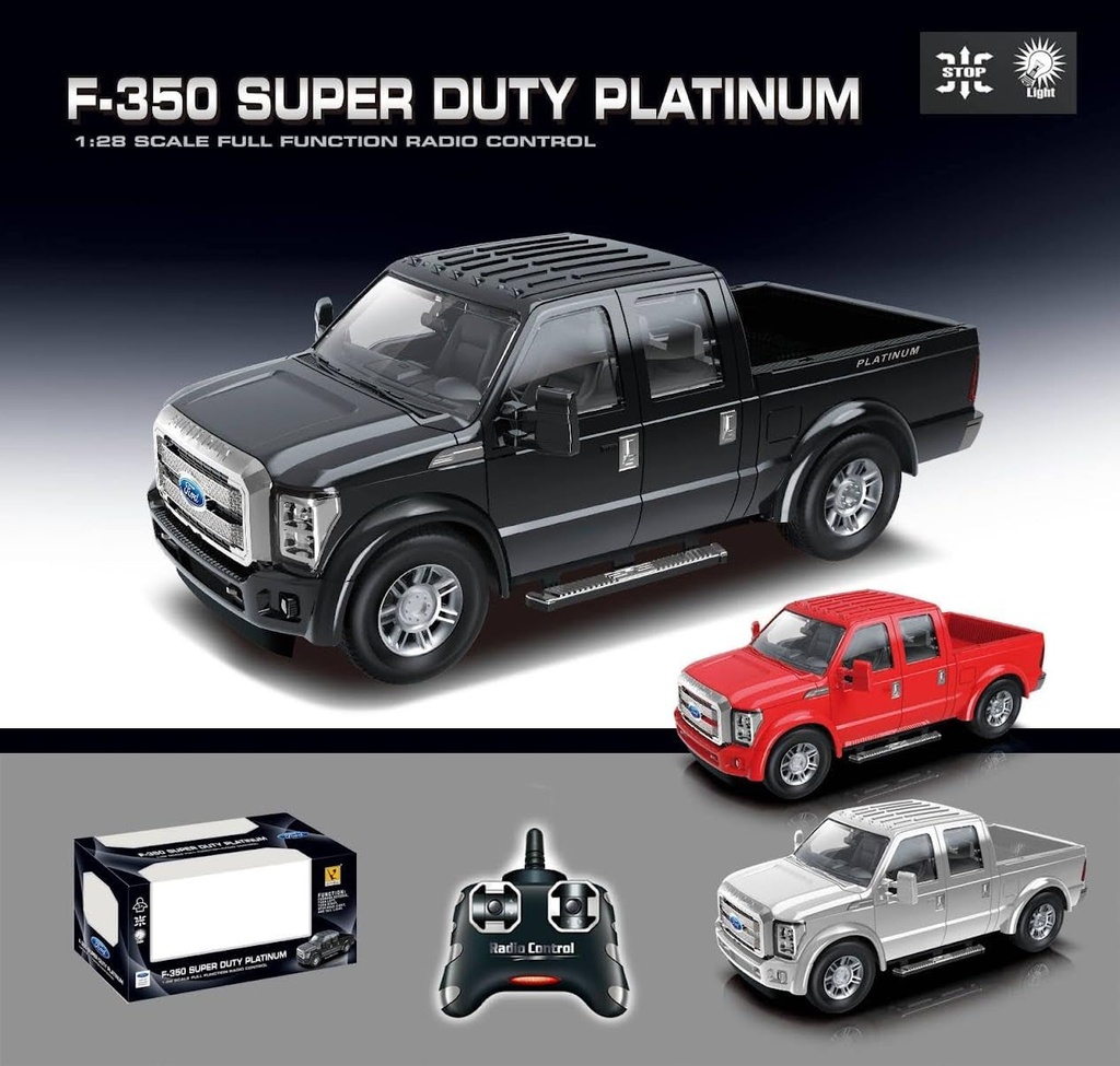  RC Ford F-350 Super Duty Toy Pickup Truck, Officially Licensed Full Function R/C Radio Remote Control Car Genuine 1:28 Scale Vehicle (Black)