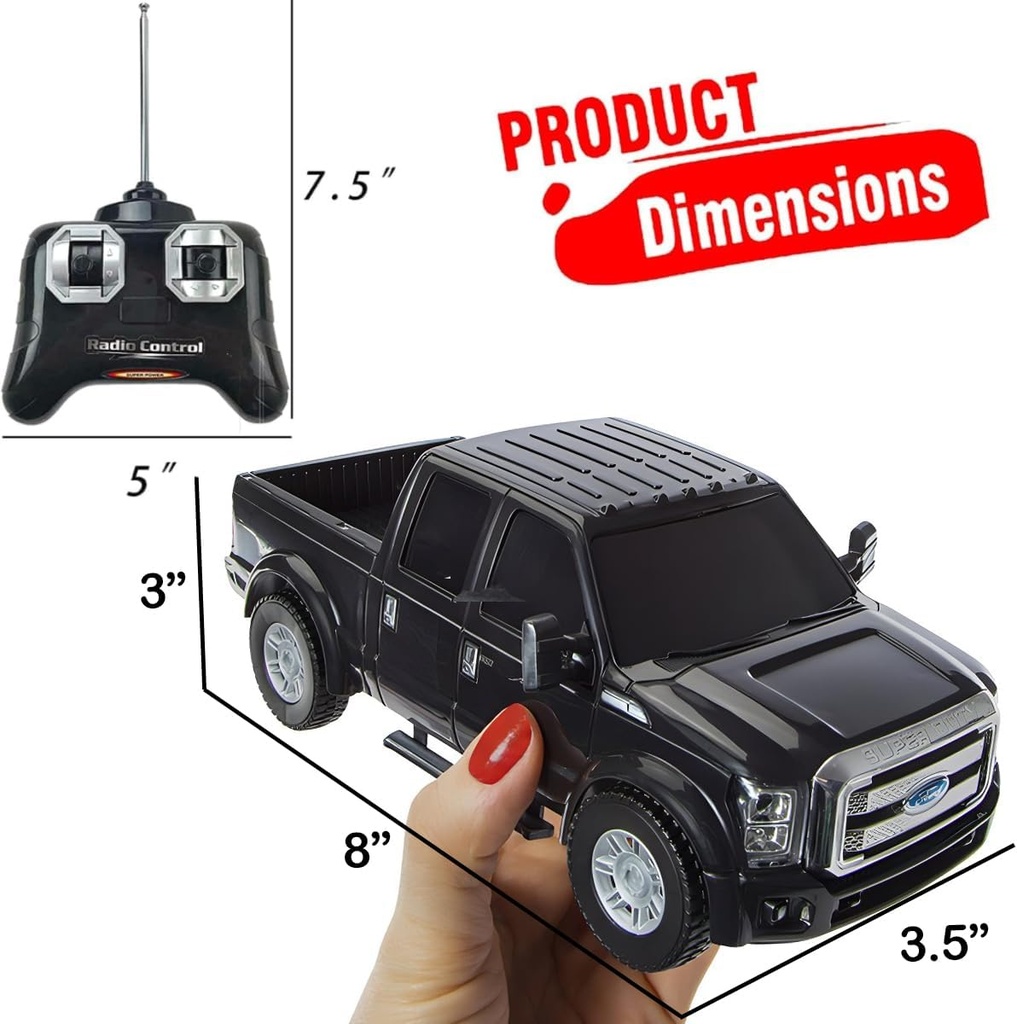  RC Ford F-350 Super Duty Toy Pickup Truck, Officially Licensed Full Function R/C Radio Remote Control Car Genuine 1:28 Scale Vehicle (Black)