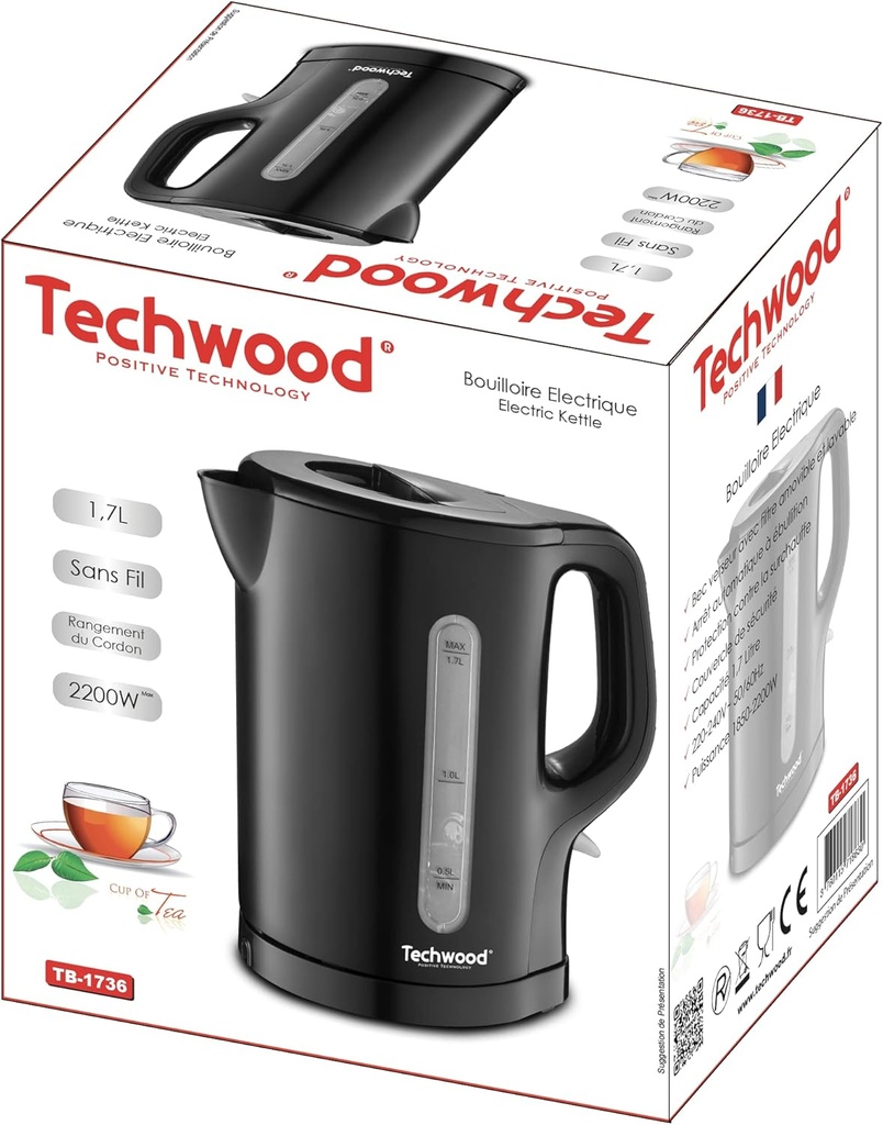 Techwood TB-1736 Cordless Electric Kettle 1.7L Black