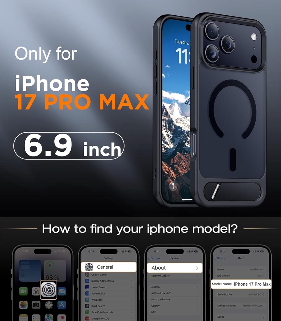 Temdan iPhone 17 Pro Max Case, [Built-in Invisible Kickstand][