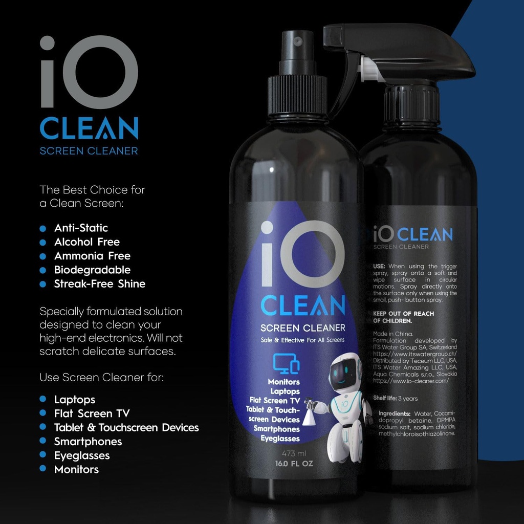 iO CLEAN SCREEN CLEANER SPRAY WITH MICRO FIBER CLOTH KIT 16 OZ