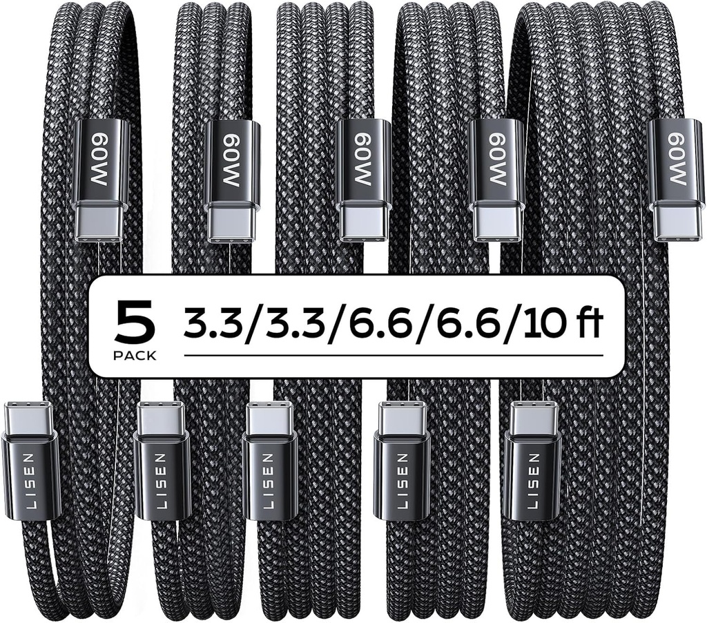 Lisen 60W USB C To USB C Braided Cable