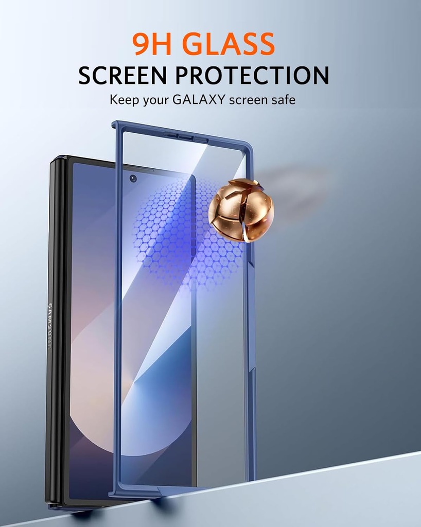 NINKI Z Fold 6 Case with S Pen Holder, Hidden Kickstand with Tempered Glass Screen Protector, Blue