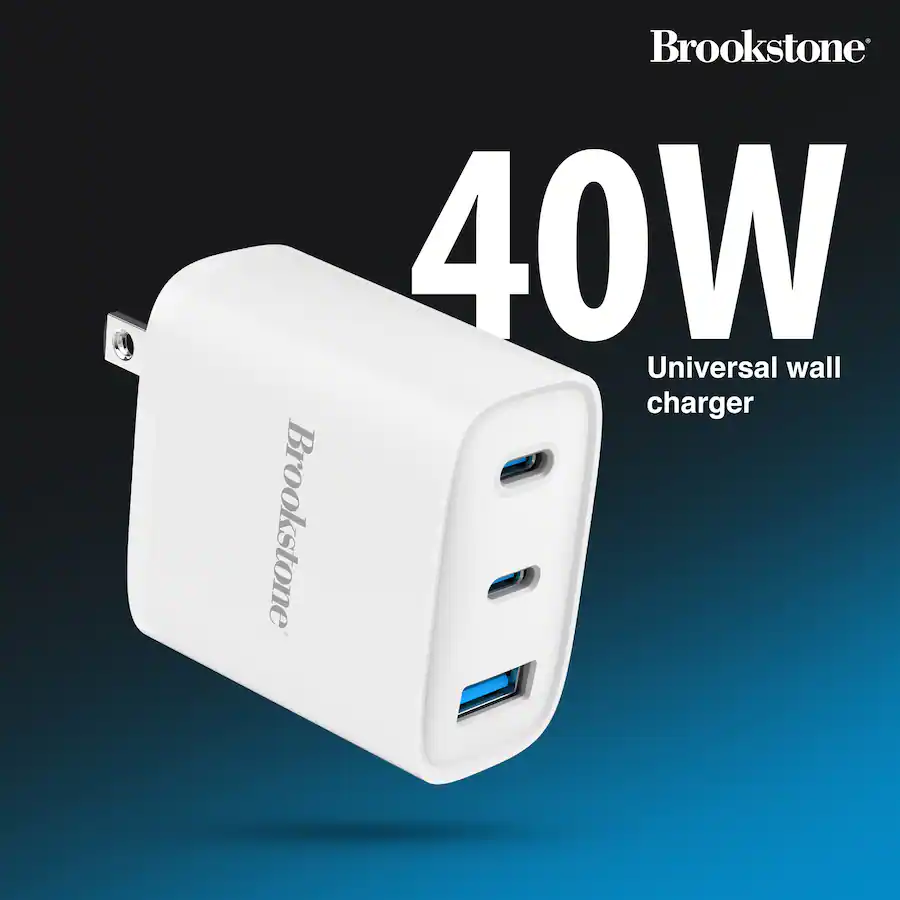 Brookstone - 40W Power Delivery 3-Port Ultra Fast Charging Wall Charger (White) 