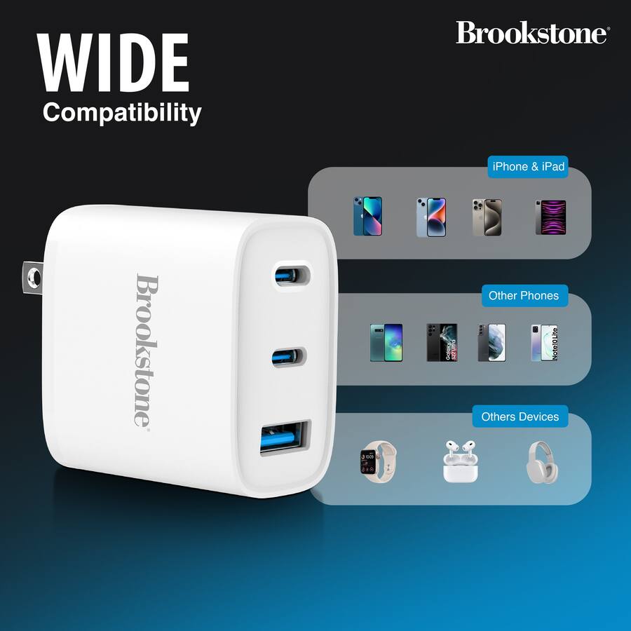 Brookstone - 40W Power Delivery 3-Port Ultra Fast Charging Wall Charger (White) 