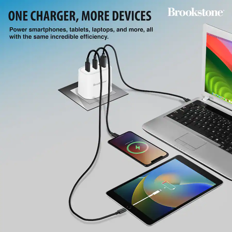 Brookstone - 40W Power Delivery 3-Port Ultra Fast Charging Wall Charger (White) 