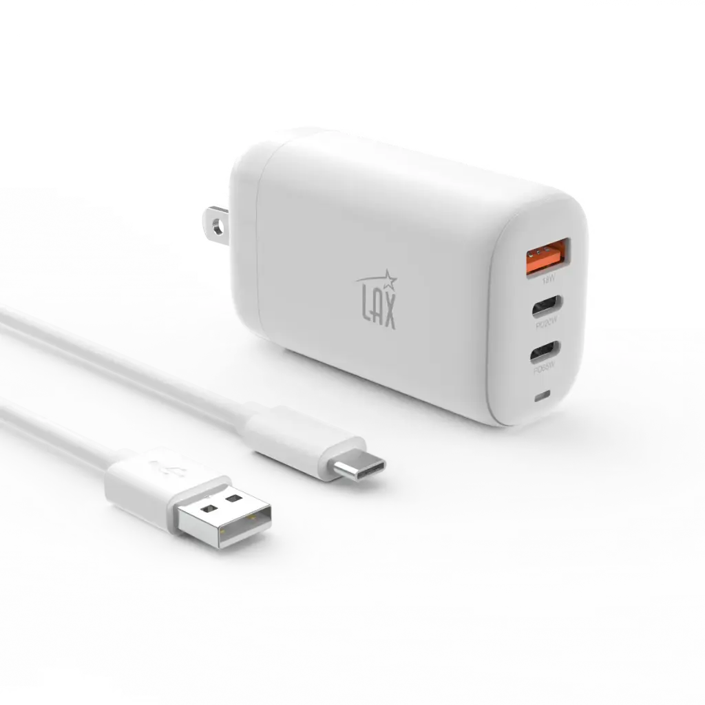 LAX 65W Wall Charger with 2 USB-C, 1 USB-A and Travel Pouch