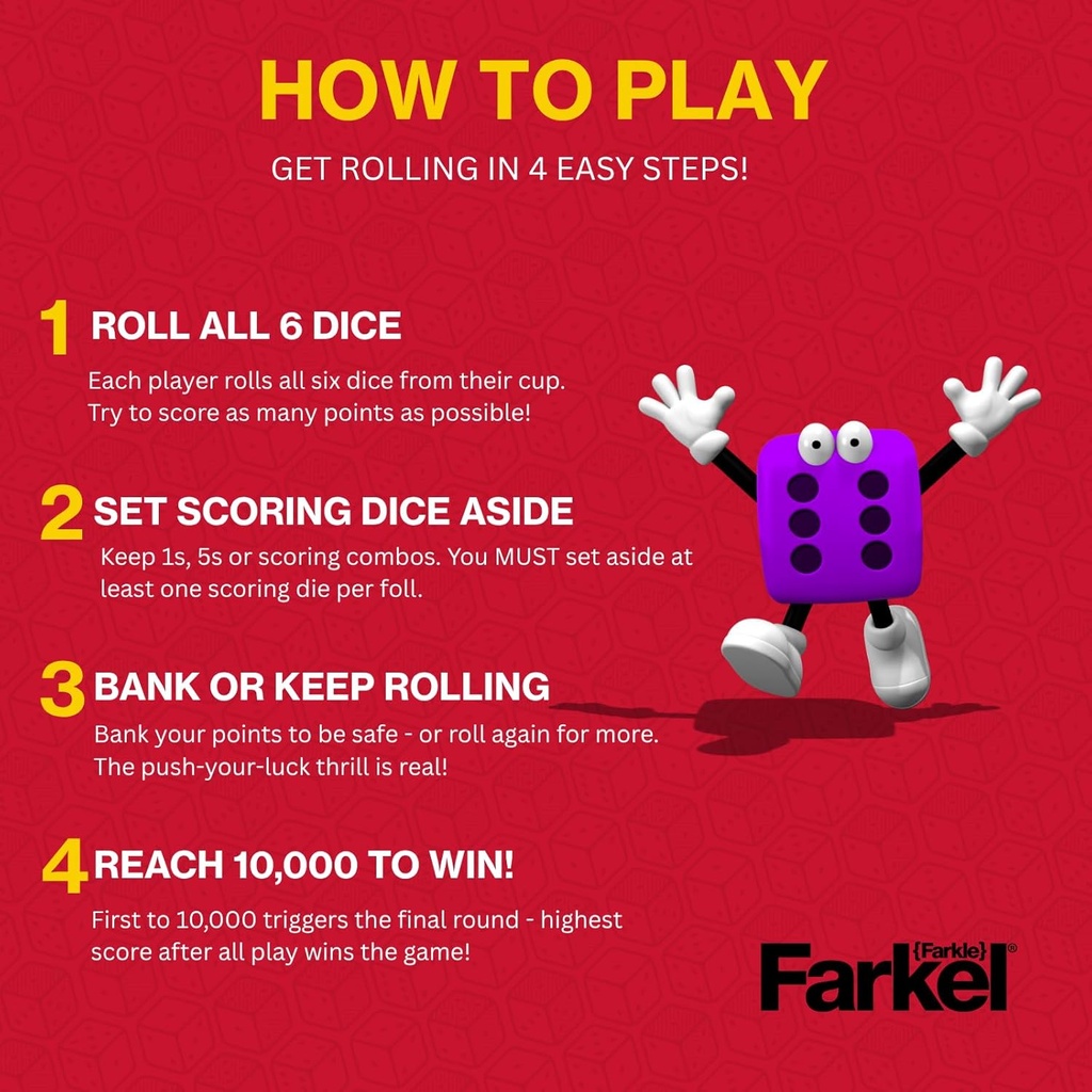 Farkel Game Set with Deluxe Dice Rolling Tray, Built-in Dice-Collection Channel, 2 Sets of Dice, 40-Sheet Scorepad, Classic Family Game