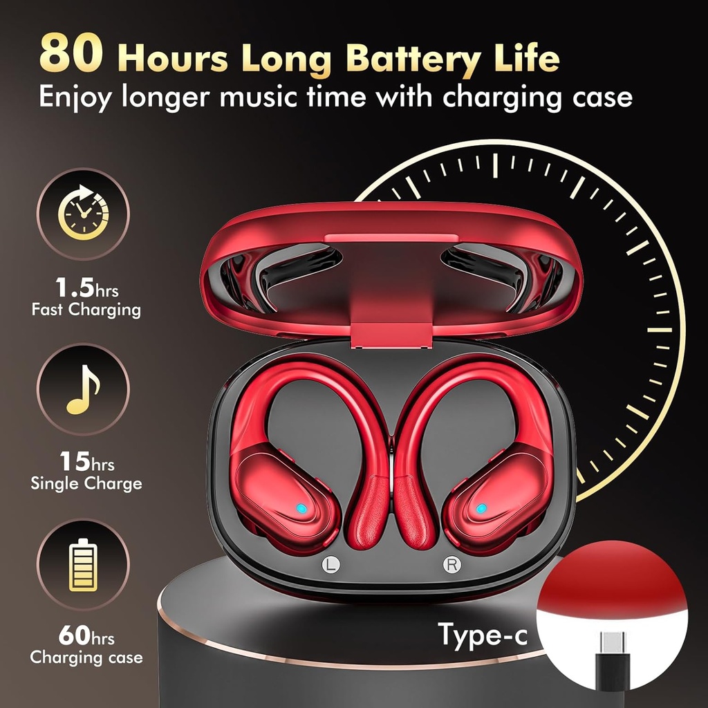 HAOYUYAN SWEAT PROOF SPORT EARBUDS , RED
