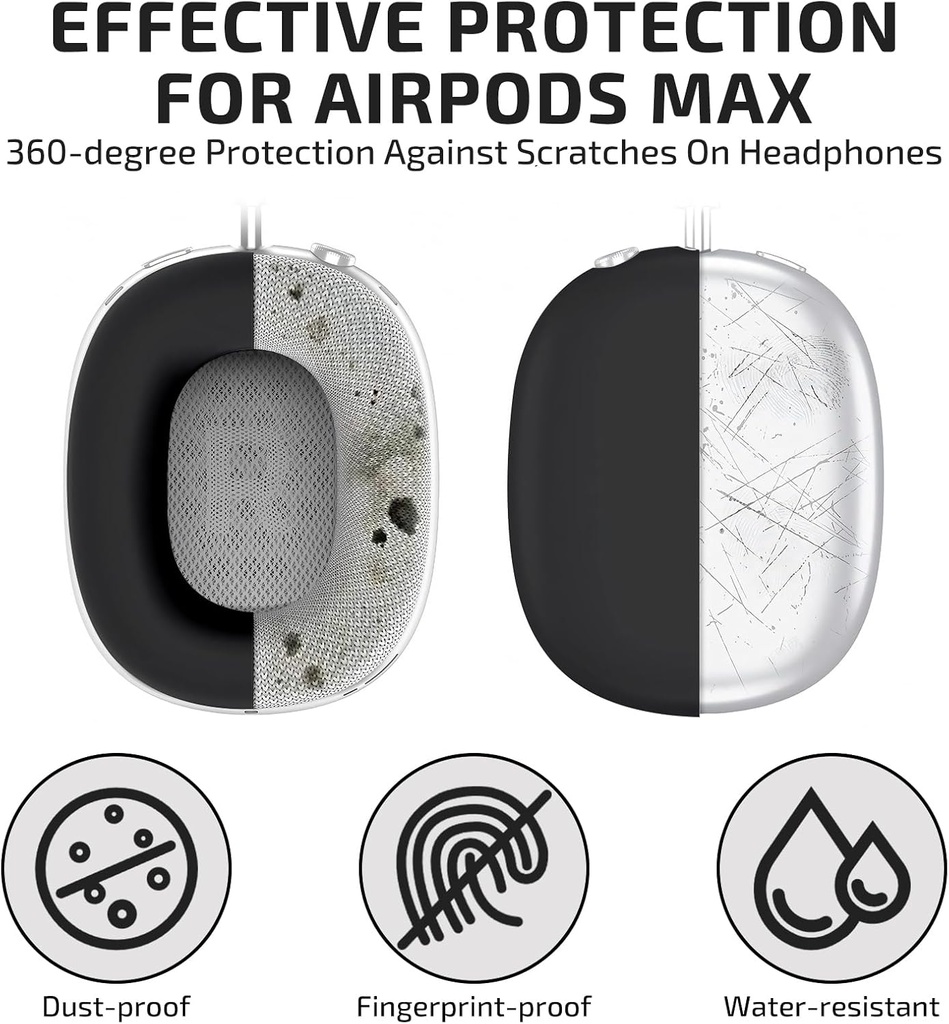 Apple Airpods Max Headphones Silicone Ear Case Cover, Anti-Scratch Ear Pad Case Cover / Ear Cups Cover / Headband Cover Black 