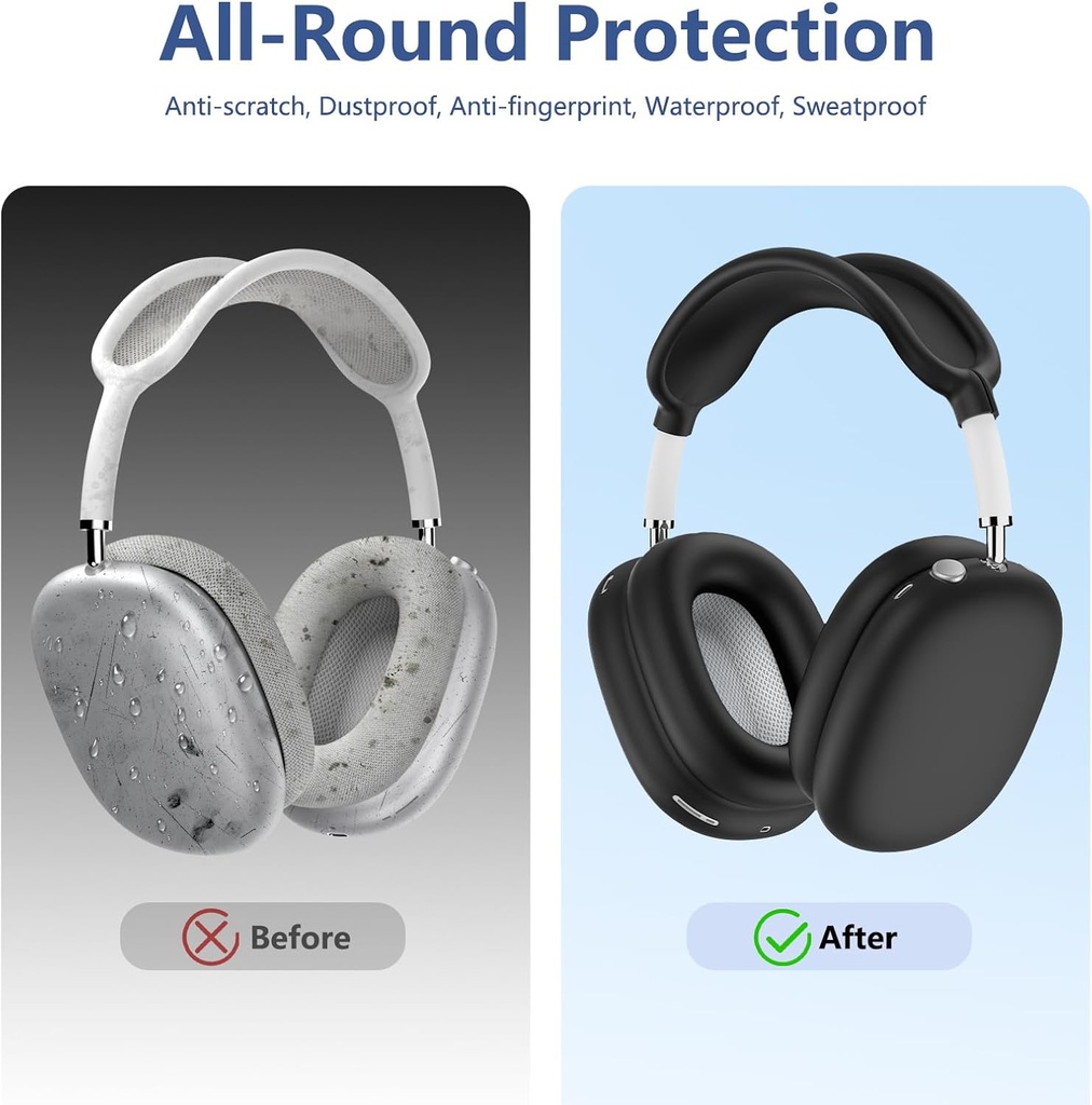 Apple Airpods Max Headphones Silicone Ear Case Cover, Anti-Scratch Ear Pad Case Cover / Ear Cups Cover / Headband Cover Black 