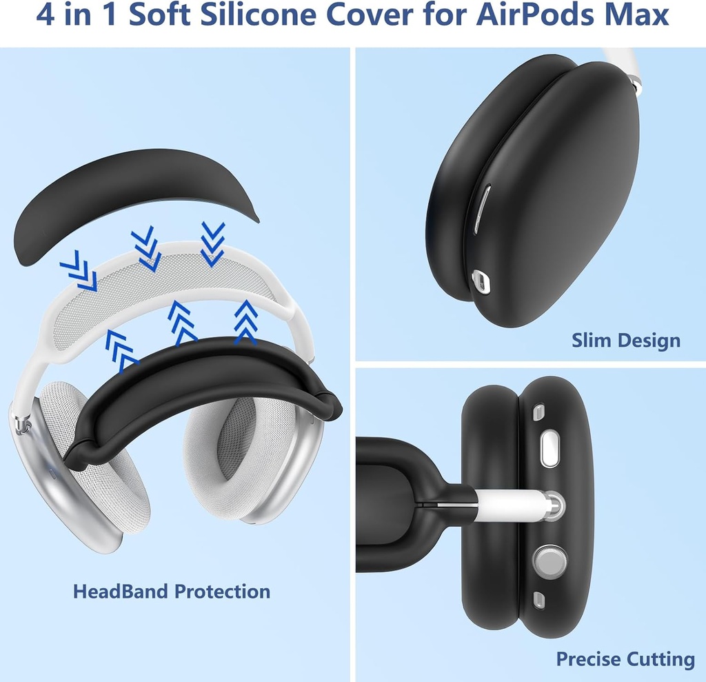 Apple Airpods Max Headphones Silicone Ear Case Cover, Anti-Scratch Ear Pad Case Cover / Ear Cups Cover / Headband Cover Black 