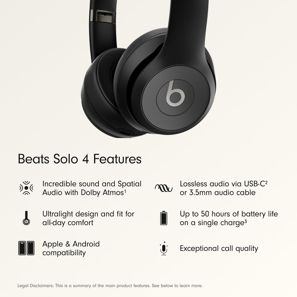 Beats Solo 4 Wireless Bluetooth On-Ear Headphones , Matte Black 