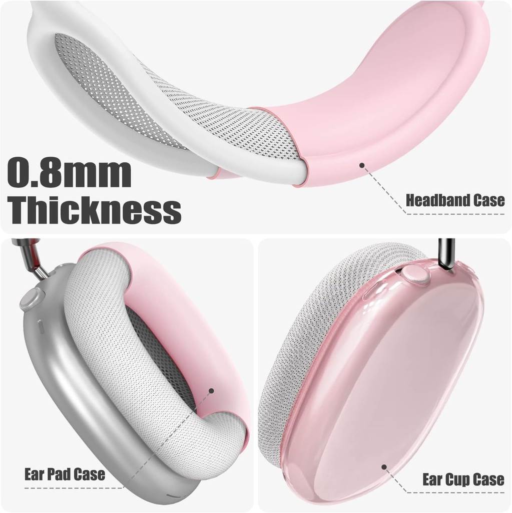 Apple Airpods Max Headphone 4 in 1 Ear Pad Covers/Ear Cups/Headband Cover , Clear pink