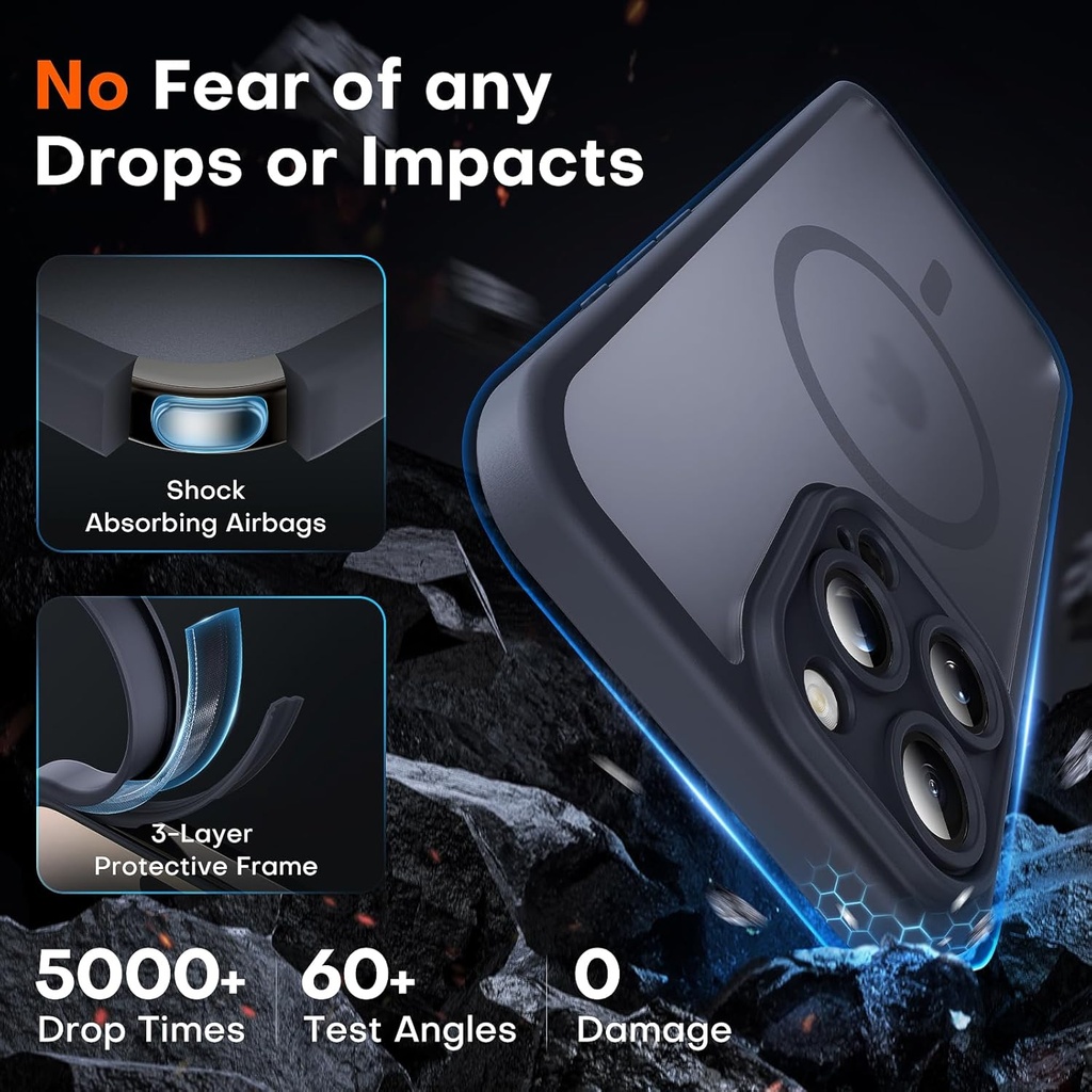 TOCOL for iPhone 16 Pro Case, Full Camera Protection, Compatible with Magsafe, Drop Protection, Translucent Magnetic Matte Phone Case for iPhone 16 Pro 6.3 inch (Black)