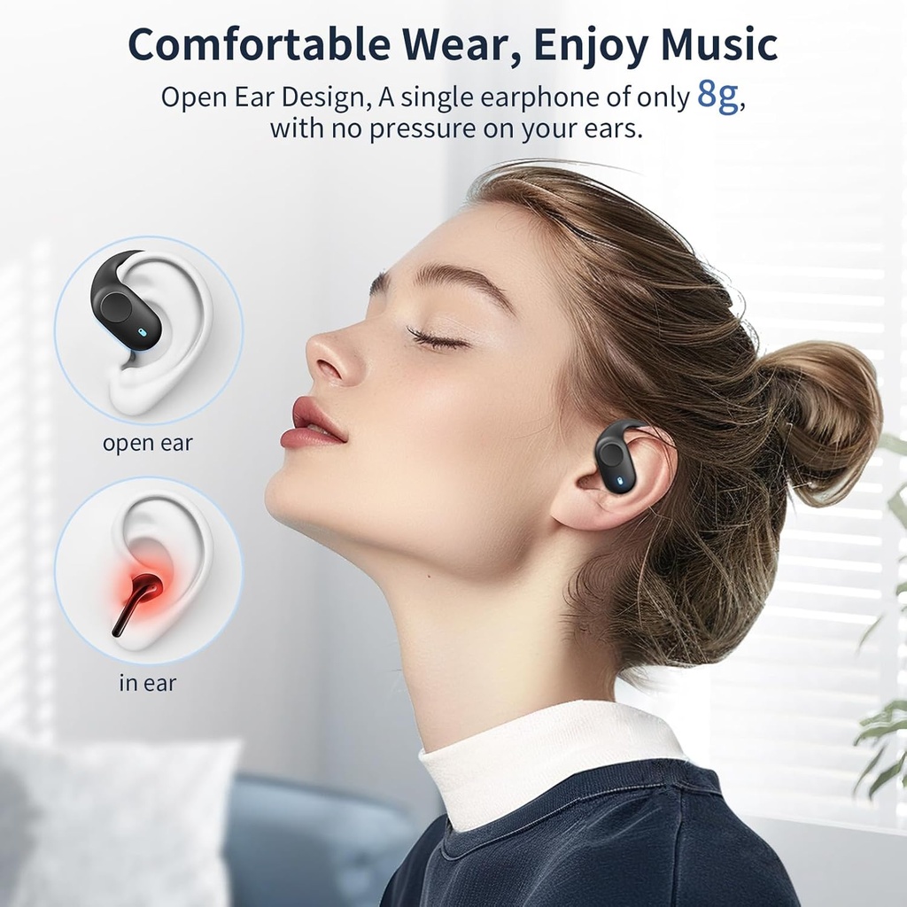 X18 Open Ear Headphones ,wireless Earbuds 5.3 Sports with Smart Digital Display, 36H Playtime, IP54 Waterproof, Black