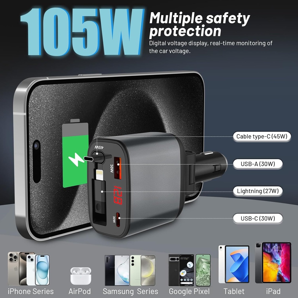 2 in 1 Retractable Car Charger