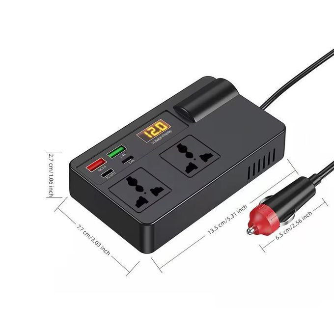200W Car Power Inverter with 4 USB Ports, 110V AC Car Plug Adapter, Fast Charger 12V DC to AC Converter, Type-C