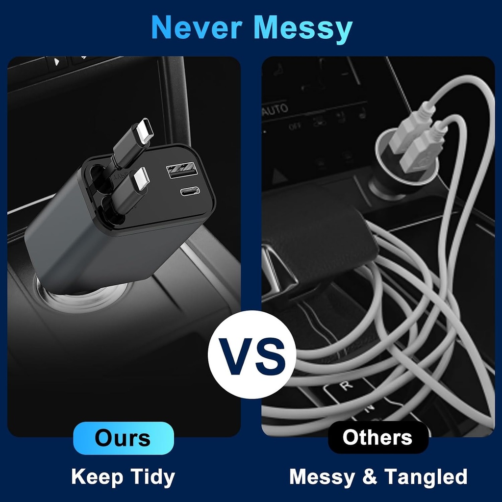 4in1 Super-Fast Retractable Car Charger IYEHO