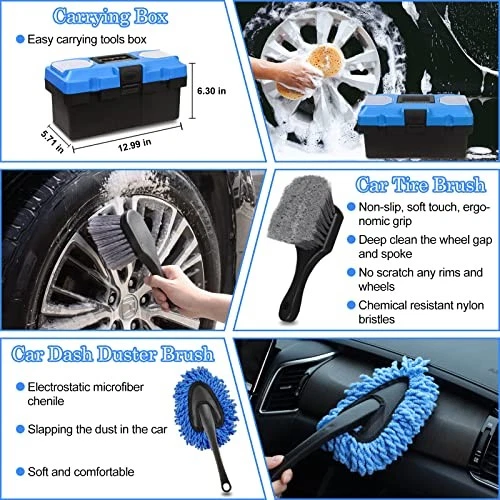 27pcs Car Wash Detail Kit, Car Wash Detail Brush Set, Car Wash Detail Drill Brush Set, Detail Brush, Car Wash Kit, Car Wash Accessories, Car Cleaning Tool Kit for Interior, Exterior And Wheels - Without Power TOOL BOX