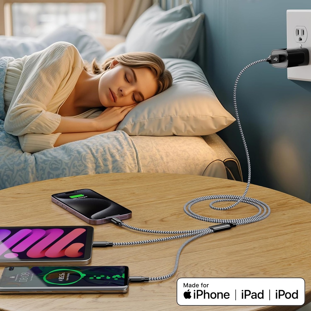 3 in 1 Charging Cable 4ft 3Pack USB , Multiple Rapid Nylon Braided Cable USB Charging Cable Multi Phone Charger Cord with Type C Micro Lightning USB Connectors for Cell Phones