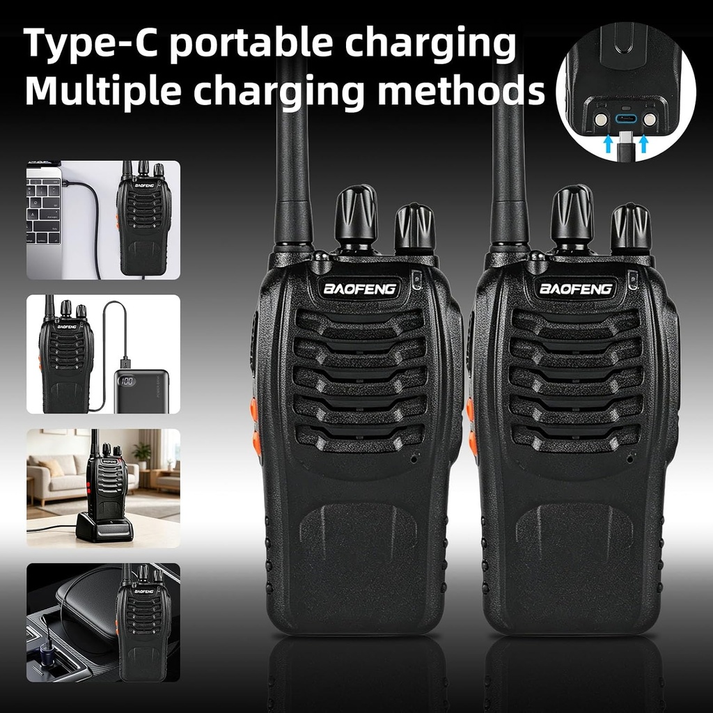 Baofeng 4set Walkie Talkies Long Range with Earpieces, 16 Channel Walkie Talkie Rechargeable Handheld Two Way Radios