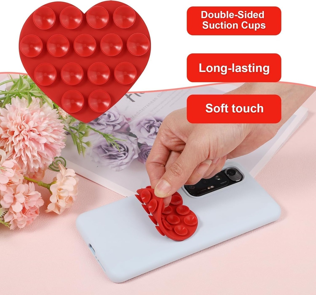 Doubled sided Heart shaped silicon suction cup Red