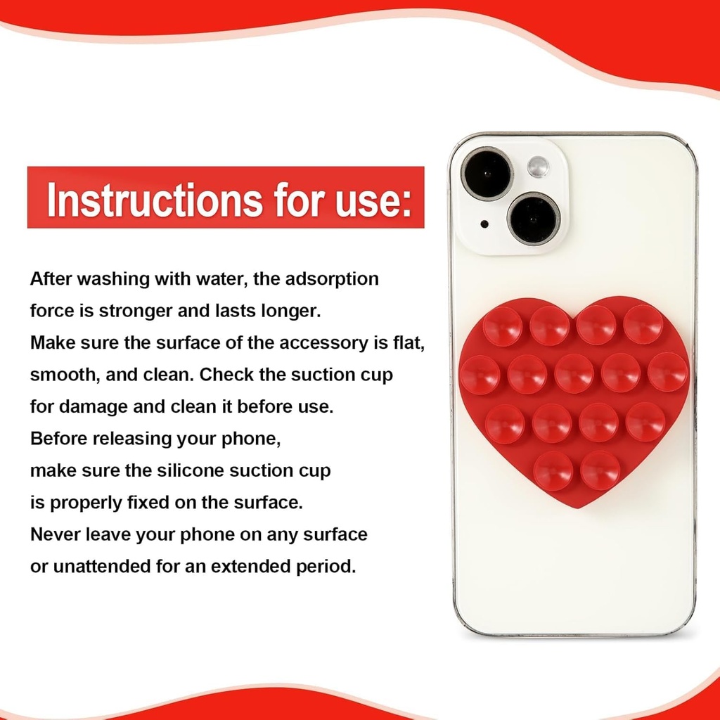 Doubled sided Heart shaped silicon suction cup Red