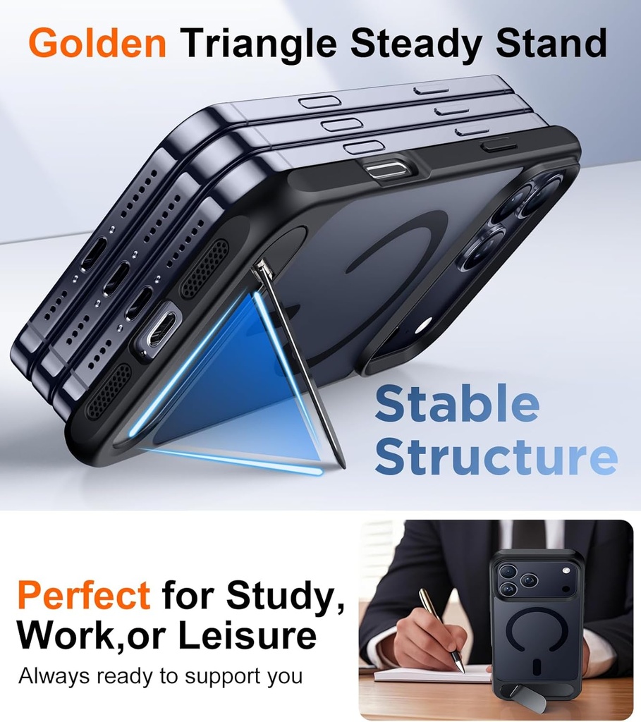 Temdan Designed for iPhone 17 Pro Max Case, [Built-in Invisible Kickstand][Compatible with MagSafe][Military Grade Shockproof] Slim Translucent Matte Phone Case for iPhone 17 Pro Max 6.9 inch (Black)