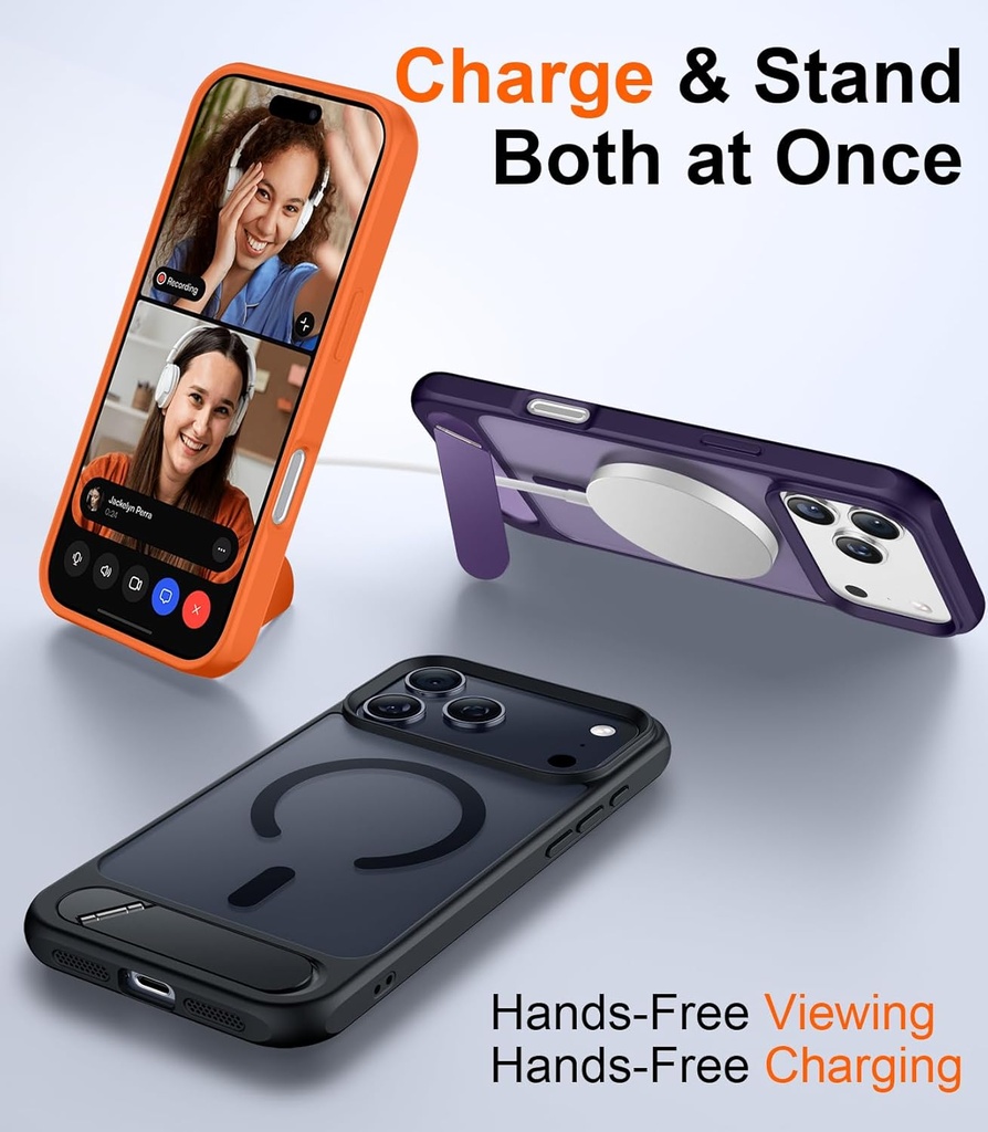 Temdan Designed for iPhone 17 Pro Max Case, [Built-in Invisible Kickstand][Compatible with MagSafe][Military Grade Shockproof] Slim Translucent Matte Phone Case for iPhone 17 Pro Max 6.9 inch (Black)