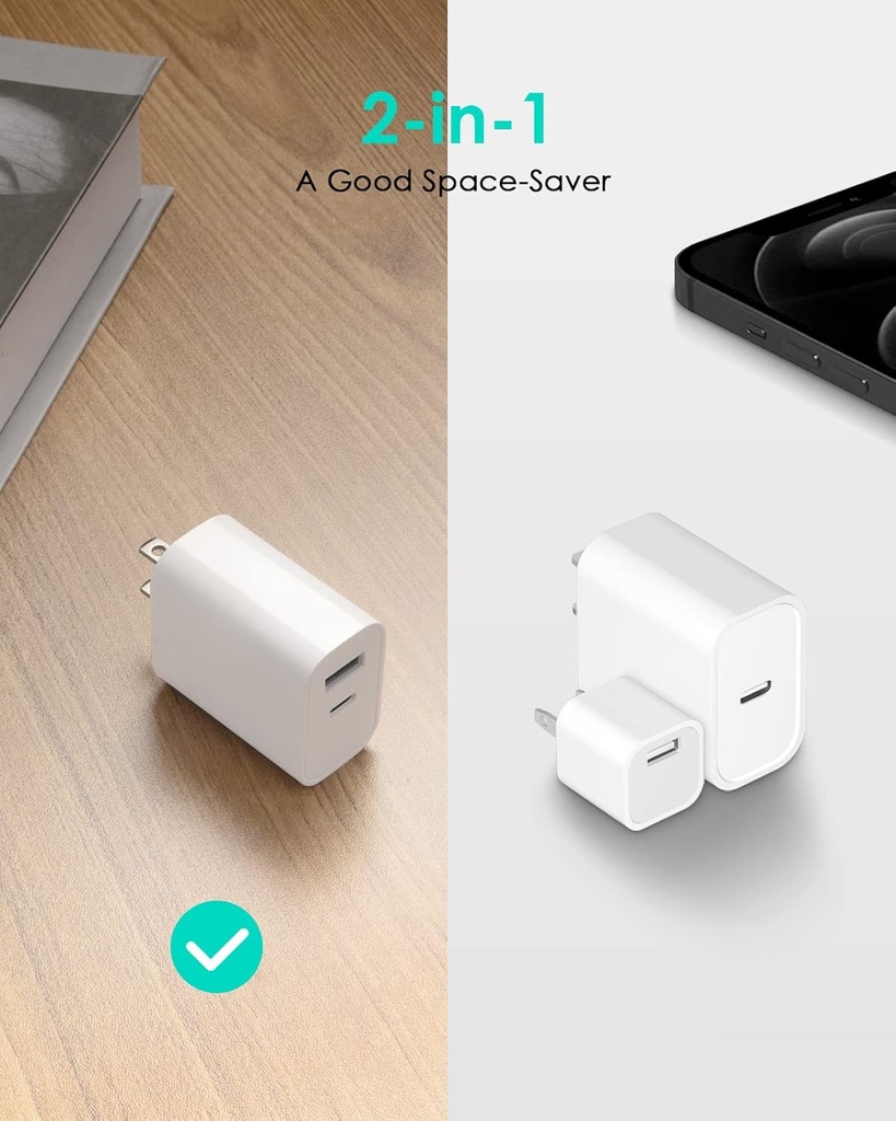 USB C Charger Block Fast Charging Multiport Adapater 20W USB-C & QC 3.0 USB-A Port] for i Phone