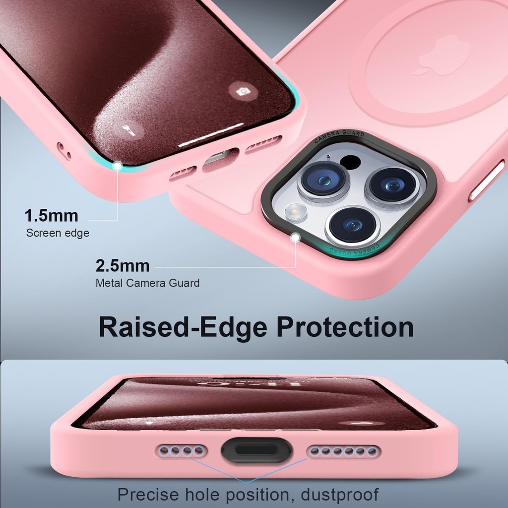 Vooii Strong Magnetic for iPhone 15 Pro Max Case, [Compatible with Magsafe] [13FT Military Grade Drop Protection] Slim Shockproof Translucent Matte Case for iPhone 15 Pro Max 6.7 inch - Pink