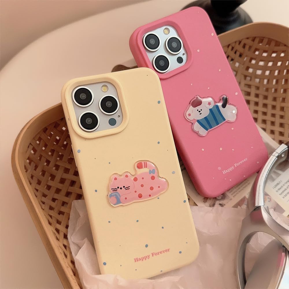 Fycyko Phone Case for iPhone 15 Pro Max Case Cute Spot Cat Pattern Silicone Shockproof Soft Protective Cellphone Cover for Women Girl Aesthetic Design-Yellow